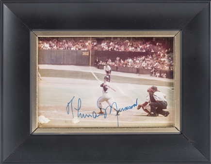 Thurman Munson Signed 3.5 x 5 Action Photo in Frame (Beckett)